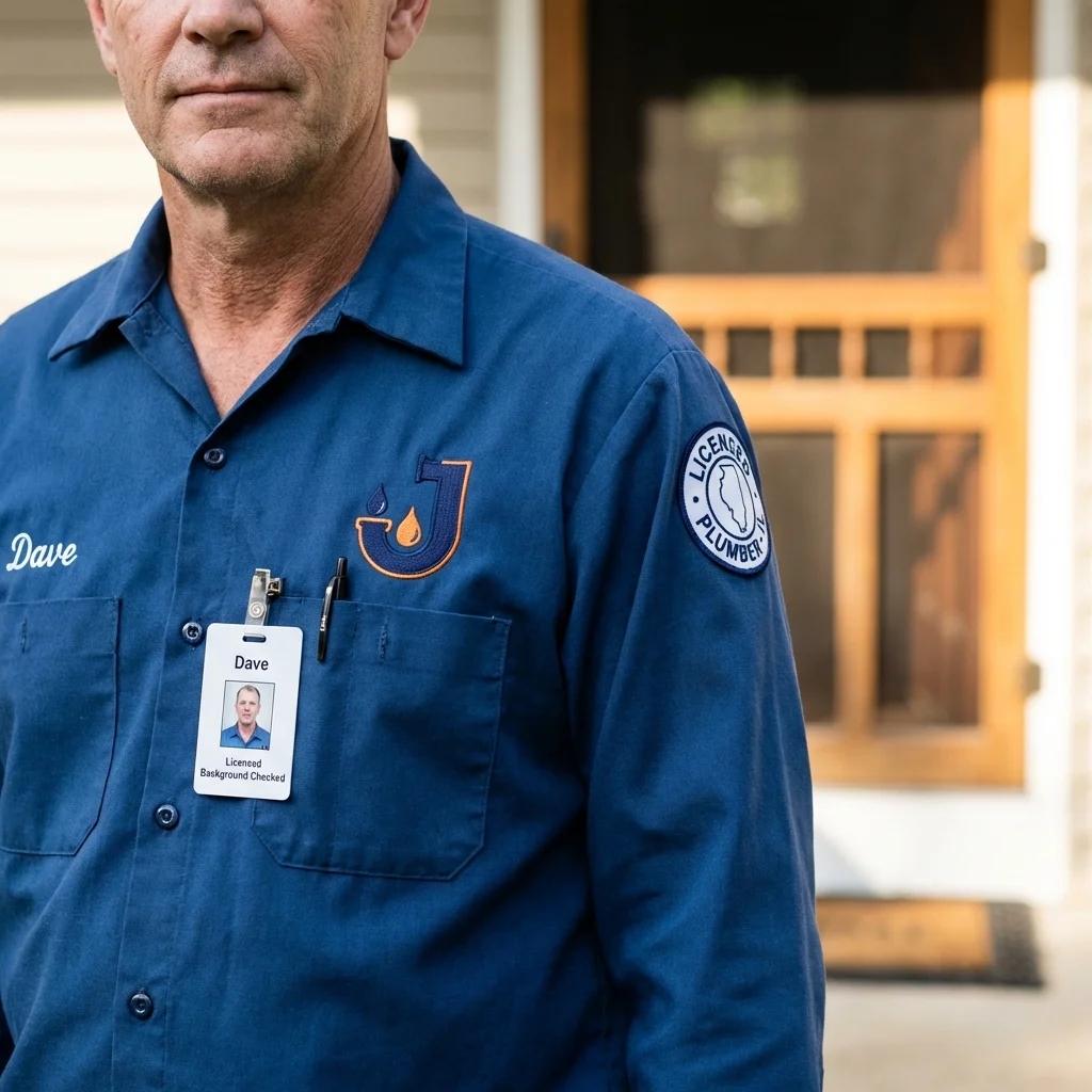 Licensed plumber showing ID badge in Monroe, UT