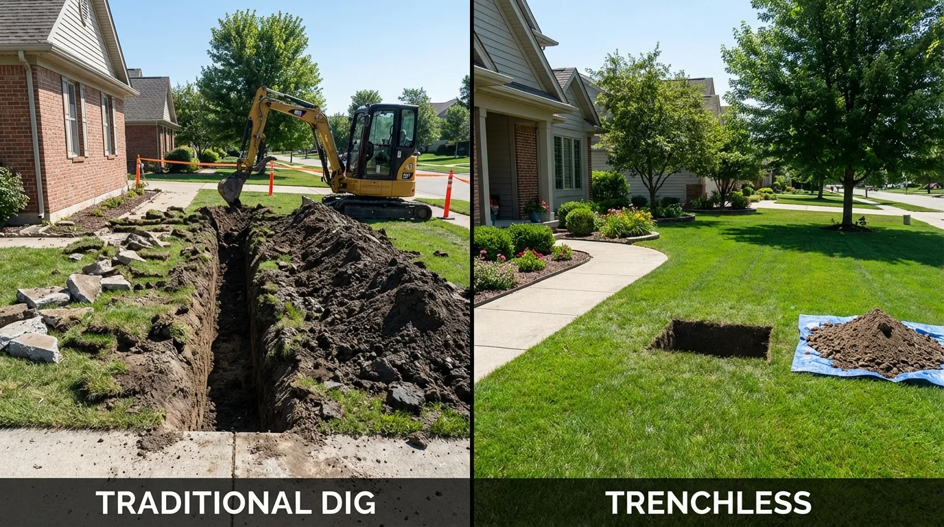 Trenchless sewer repair with minimal yard damage versus traditional excavation in Monroe, UT